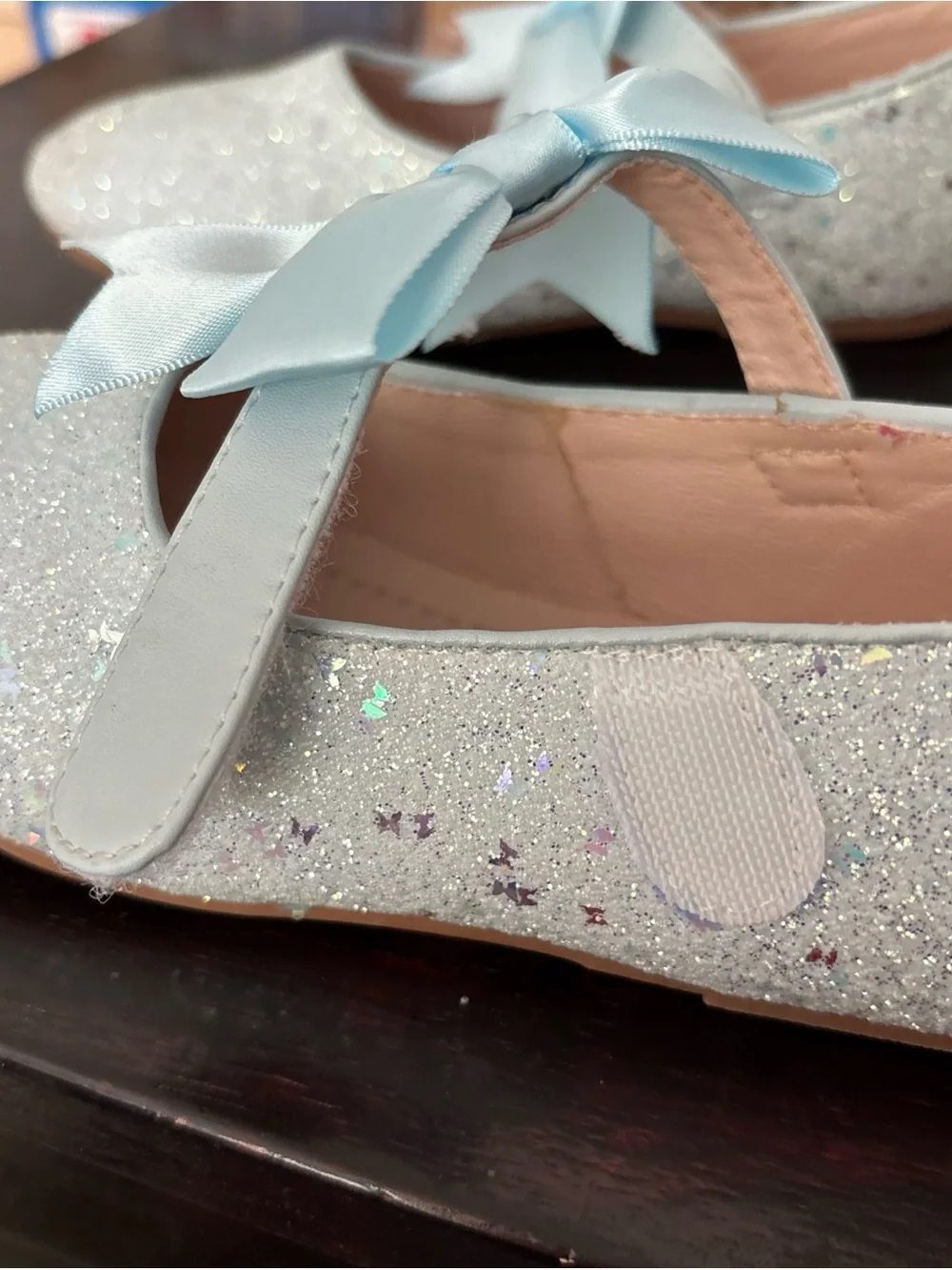 Girls' Light Blue Glitter Bow Dress Flats